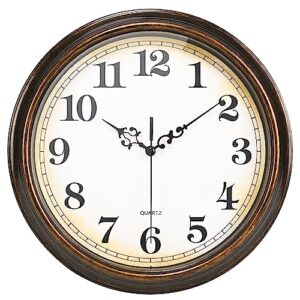 yoiolclc wall clock battery operated silent non-ticking vintage wall clocks for kitchen, school, living room (12inch, bronze)
