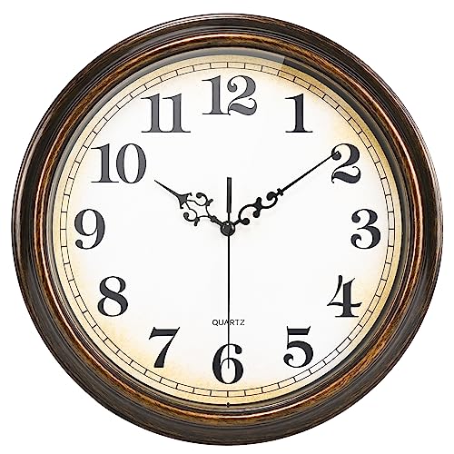 Yoiolclc Wall Clock Battery Operated Silent Non-Ticking Vintage Wall Clocks for Kitchen, School, Living Room (12Inch, Bronze)