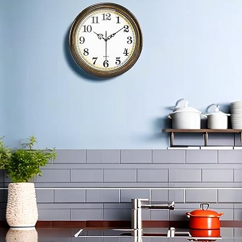 Yoiolclc Wall Clock Battery Operated Silent Non-Ticking Vintage Wall Clocks for Kitchen, School, Living Room (12Inch, Bronze)