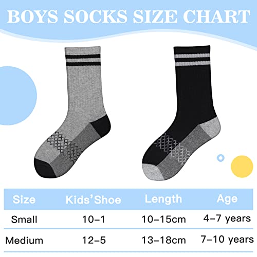 Comfoex 10 Pairs Boys Crew Socks 4-6 6-8 8-10 Years Old Athletic Socks Calf Long Socks For Kids Half Cushioned Cotton Socks