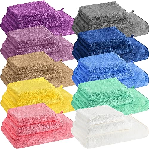 Newwiee 30 Pack Microfiber Bath Towels Bulk Bathroom Towel Sets Bath Towels Hand Towels Washcloths Set Coral Velvet Highly Absorbent Bathroom Towel for Bath Fitness Sports Yoga Travel