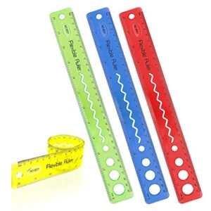 4 packs colorful deformable soft plastic ruler, metric transparent flexible ruler 12 inch,straight rulers for schools, offices, families, and kids, in centimeters and inches