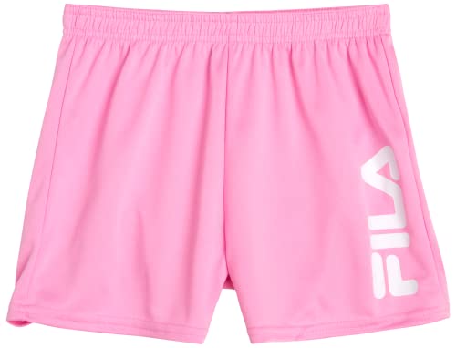 Fila Girls' Active Shorts Set - 2 Piece Short Sleeve Crop T-Shirt and Gym Shorts for Girls - Kids Athletic Clothing Set, 7-12, Size 10, Pink/White