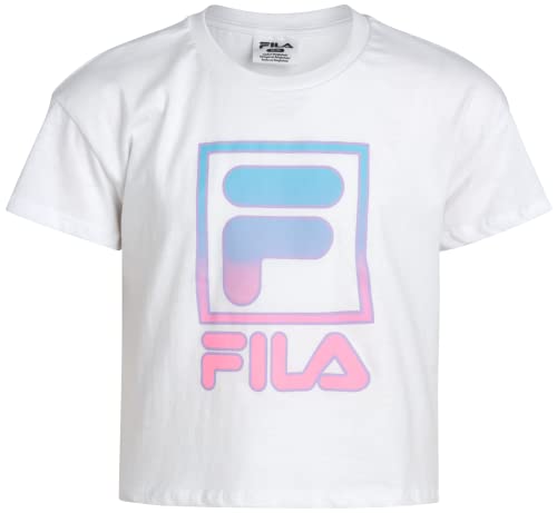 Fila Girls' Active Shorts Set - 2 Piece Short Sleeve Crop T-Shirt and Gym Shorts for Girls - Kids Athletic Clothing Set, 7-12, Size 10, Pink/White