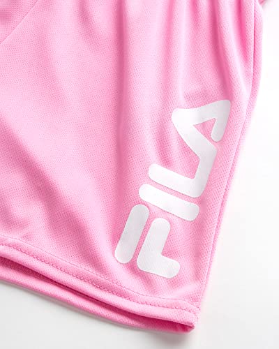 Fila Girls' Active Shorts Set - 2 Piece Short Sleeve Crop T-Shirt and Gym Shorts for Girls - Kids Athletic Clothing Set, 7-12, Size 10, Pink/White