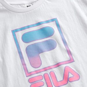 Fila Girls' Active Shorts Set - 2 Piece Short Sleeve Crop T-Shirt and Gym Shorts for Girls - Kids Athletic Clothing Set, 7-12, Size 10, Pink/White