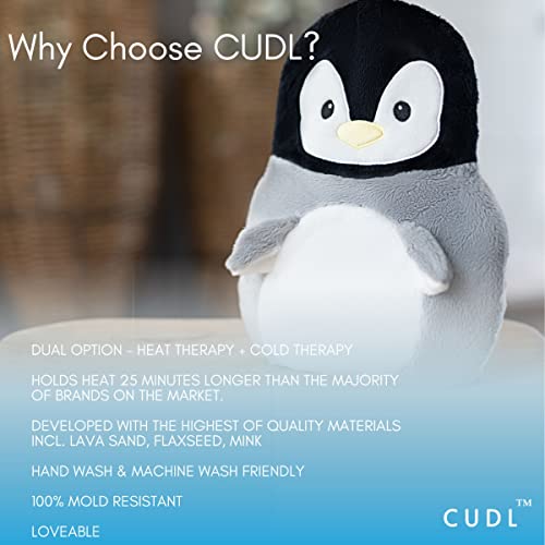 CUDL Plush Microwavable Heating Pad Stuffed Animal | Weighted Heating & Cooling Pad for Cramps & Pain Relief | Natural Remedy for Back Pain, Shoulders, Neck, Muscles, Knees & Joints | Penguin