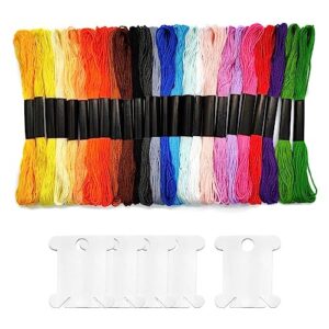 25 Skeins 6 Strands Vibrant Embroidery Floss with 5 Winder Cards Cross Stitch Threads Friendship Bracelet Thread Rainbow Embroidery Floss Skein for DIY Hair Wraps Crafts Sewing Projects