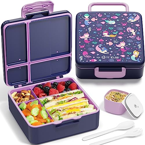 Fimibuke Bento Lunch Box for Kids - Leak Proof Toddler Bento Box with 4 Compartments BPA Free Dishwasher Safe Lunch Container with Utensils, Ideal Portion Sizes for Ages 3-12 Girls Boys for School