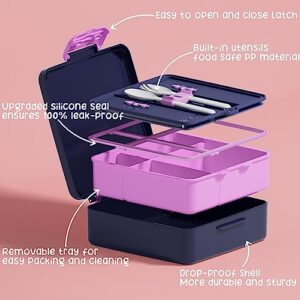 Fimibuke Bento Lunch Box for Kids - Leak Proof Toddler Bento Box with 4 Compartments BPA Free Dishwasher Safe Lunch Container with Utensils, Ideal Portion Sizes for Ages 3-12 Girls Boys for School