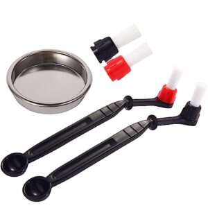 coffee machine cleaning brush kit - 2 coffee cleaning brushes with spoons and 2 removable brush heads and a 58mm stainless steel backwash metal blind filter for espresso machine and coffee grinder
