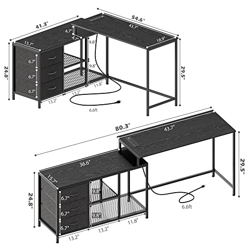 SUPERJARE L Shaped Desk with Power Outlets and Dual Monitor Stand Riser