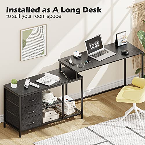 SUPERJARE L Shaped Desk with Power Outlets and Dual Monitor Stand Riser