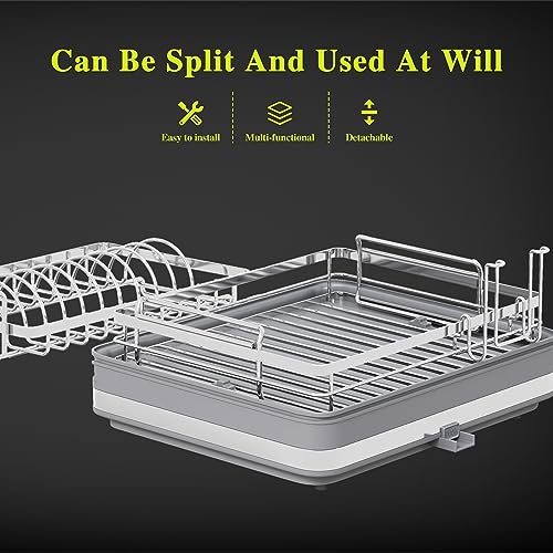 Z&L HOUSE Dish Drying Rack for Kitchen Counter, Upgraded 2 Tier Expandable Dish Dryer Rack Create More Space, Large Dish Rack with Automatic Drainer, Durable Metal Dishrack for Kitchen Gray