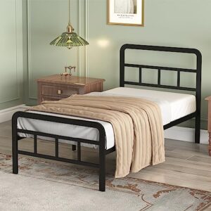 richwanone 14 inch twin xl bed frame with headboard and footboard, heavy duty metal platform with steel slat support, no box spring needed, easy assembly, black