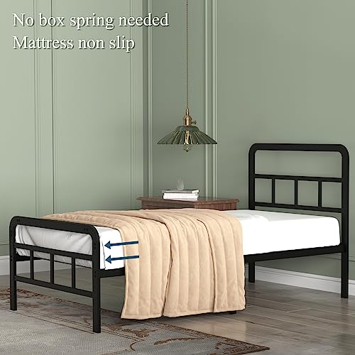 Richwanone 14 inch Twin XL Bed Frame with Headboard and Footboard, Heavy Duty Metal Platform with Steel Slat Support, No Box Spring Needed, Easy Assembly, Black