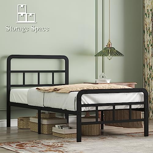Richwanone 14 inch Twin XL Bed Frame with Headboard and Footboard, Heavy Duty Metal Platform with Steel Slat Support, No Box Spring Needed, Easy Assembly, Black