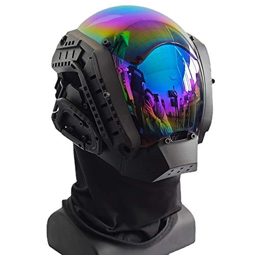 KYEDAY Punk Mask Cosplay for Men, Mechanical Sci-fi Gear Cosplay Halloween Mask Fit Party Music Festival Accessories (blue)