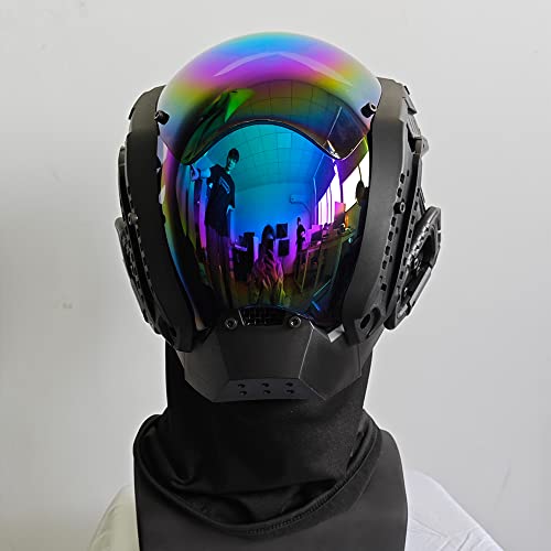 KYEDAY Punk Mask Cosplay for Men, Mechanical Sci-fi Gear Cosplay Halloween Mask Fit Party Music Festival Accessories (blue)