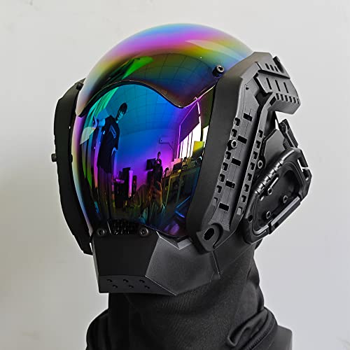 KYEDAY Punk Mask Cosplay for Men, Mechanical Sci-fi Gear Cosplay Halloween Mask Fit Party Music Festival Accessories (blue)