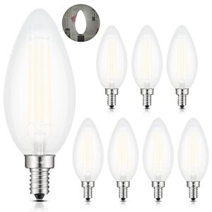 crlight 6w 4000k led candelabra bulb daylight white, 60w equivalent 600 lm dimmable e12 led candle bulbs, lengthened & enlarged b17 frosted torpedo shape chandelier light bulbs, 8 pack