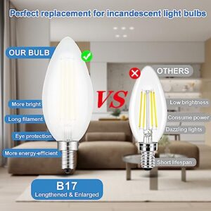 CRLight 6W 4000K LED Candelabra Bulb Daylight White, 60W Equivalent 600 LM Dimmable E12 LED Candle Bulbs, Lengthened & Enlarged B17 Frosted Torpedo Shape Chandelier Light Bulbs, 8 Pack