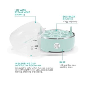 Elite Gourmet EGC115M Easy Egg Cooker Electric 7-Egg Capacity, Soft, Medium, Hard-Boiled Egg Cooker with Auto Shut-Off, Measuring Cup Included, BPA Free, Retro Mint