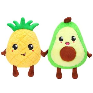 Wettarn 2 Pieces Warmies Microwavable Stuffed Fruit Heatable Unscented Avocado Pineapple Heating Pad Hot and Cold Therapy Plush Toys for Boys and Girls