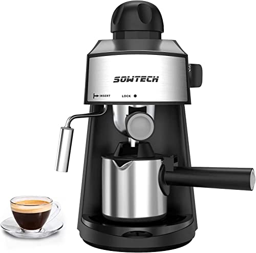 SOWTECH Espresso Machine Espresso Maker Cappuccino Latte Machine with Steam Milk Frother and stainless steel carafe 3.5 Bar 4 Cup