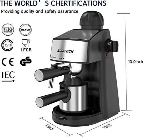 SOWTECH Espresso Machine Espresso Maker Cappuccino Latte Machine with Steam Milk Frother and stainless steel carafe 3.5 Bar 4 Cup