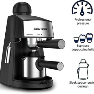 SOWTECH Espresso Machine Espresso Maker Cappuccino Latte Machine with Steam Milk Frother and stainless steel carafe 3.5 Bar 4 Cup