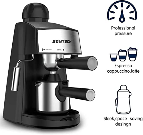 SOWTECH Espresso Machine Espresso Maker Cappuccino Latte Machine with Steam Milk Frother and stainless steel carafe 3.5 Bar 4 Cup