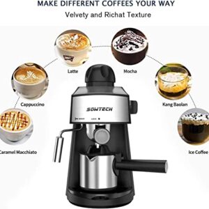 SOWTECH Espresso Machine Espresso Maker Cappuccino Latte Machine with Steam Milk Frother and stainless steel carafe 3.5 Bar 4 Cup