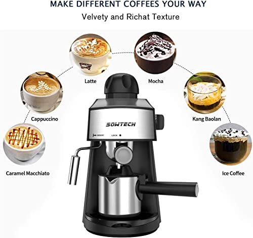 SOWTECH Espresso Machine Espresso Maker Cappuccino Latte Machine with Steam Milk Frother and stainless steel carafe 3.5 Bar 4 Cup