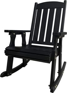 wooden rocking chair with comfortable backrest inclination, high backrest and deep contoured seat, solid fir wood, heavy duty 600 lbs, for both outdoor and indoor, backyard, porch and patio (black)