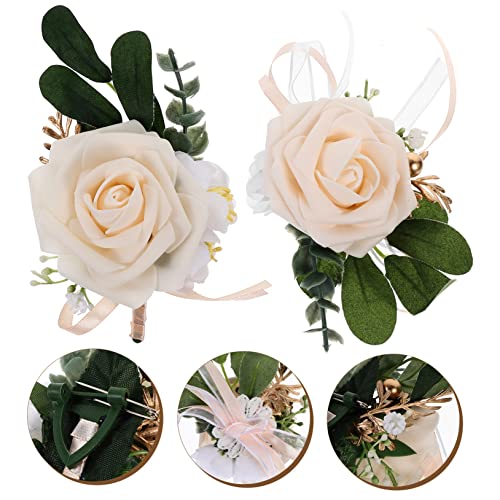 ULDIGI 1 Set Wrist Flower Corsage Groom Boutonniere Wedding Decoration Bridal Set Suit Decorations Flower Wedding Wrist Corsage Roses Corsage Wristlet Band Flower Corsage Wristlet Dress