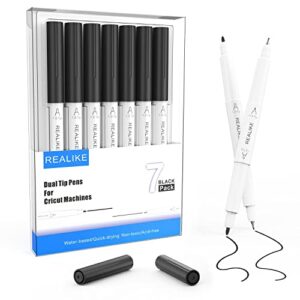 realike dual tip pens for cricut maker 3/maker/explore 3/air 2/air, black pens set of 7 pack dual tip marker fine point pen writing drawing accessories for cricut machine (0.4 tip & 1.0 tip)