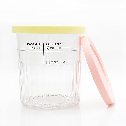 CXQ XL Family Size Ice Cream Pint Containers with silicone lids, Compatible with Ninja NC501 CREAMi Deluxe 11-in-1 Ice Cream & Frozen Treat Maker and model: NC500, NC501, NC501H, NC501HBL and NC501HGN. (Pink/Yellow)