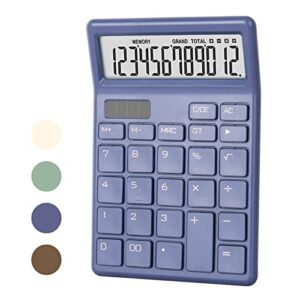 calculators desktop, large display solar and battery power, aesthetic office supplies, 12 digit small basic standard functional desk calculator cute for office, home, school (blue)