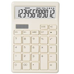 Calculators Desktop, Large Display Solar and Battery Power, Aesthetic Office Supplies, 12 Digit Small Basic Standard Functional Desk Calculator Cute for Office, Home, School (Beige)