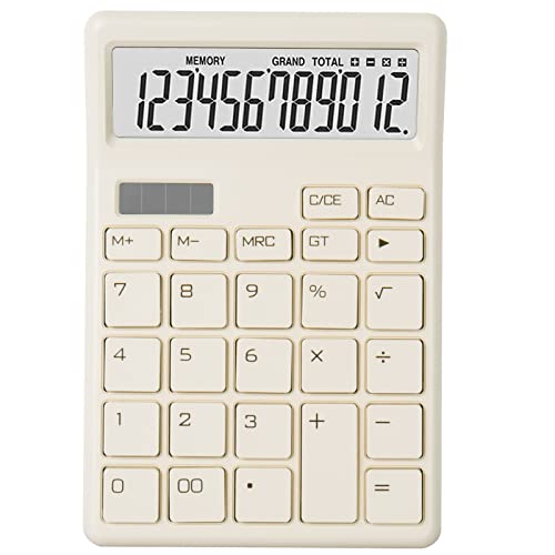 Calculators Desktop, Large Display Solar and Battery Power, Aesthetic Office Supplies, 12 Digit Small Basic Standard Functional Desk Calculator Cute for Office, Home, School (Beige)