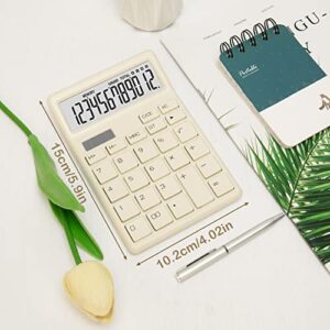 Calculators Desktop, Large Display Solar and Battery Power, Aesthetic Office Supplies, 12 Digit Small Basic Standard Functional Desk Calculator Cute for Office, Home, School (Beige)