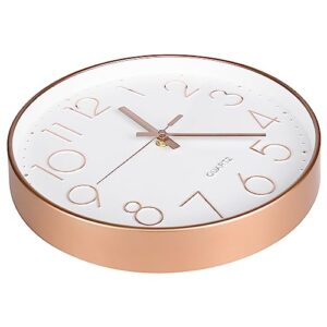 Yoiolclc Wall Clock Battery Operated Non-Ticking Modern Analog Wall Clocks for Living Room, Kitchen, School (12Inch, Rose Gold)