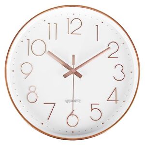 yoiolclc wall clock battery operated non-ticking modern analog wall clocks for living room, kitchen, school (12inch, rose gold)