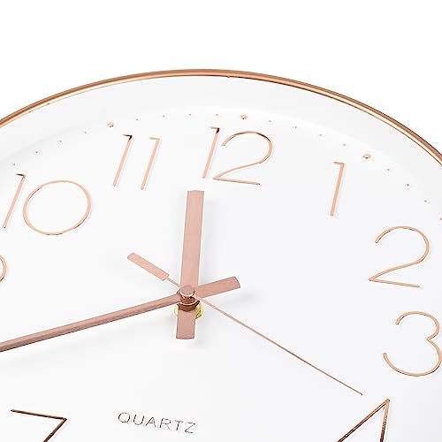 Yoiolclc Wall Clock Battery Operated Non-Ticking Modern Analog Wall Clocks for Living Room, Kitchen, School (12Inch, Rose Gold)