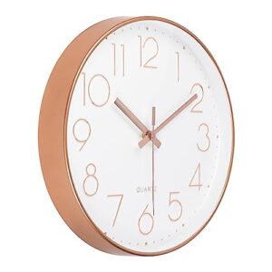 Yoiolclc Wall Clock Battery Operated Non-Ticking Modern Analog Wall Clocks for Living Room, Kitchen, School (12Inch, Rose Gold)