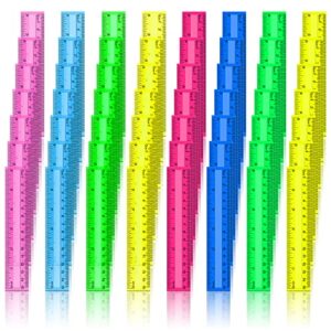 192 pack clear color rulers bulk for classroom kids rulers bulk back to school supplies transparent colorful ruler with inches and centimeters 8 colors metric rulers for school home office (6 inch)