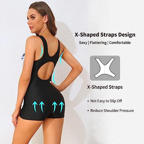 beautyin Boyleg Swimsuit Women Racerback Lap Swimming Suit Workout Pro Swimwear Black