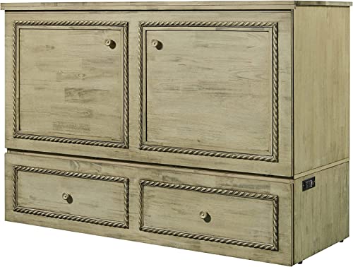 Mega Solutions Venetian Murphy Cabinet Bed with Deepest Storage Drawer On The Market and USB Charging Station (Queen, Antique Oak)