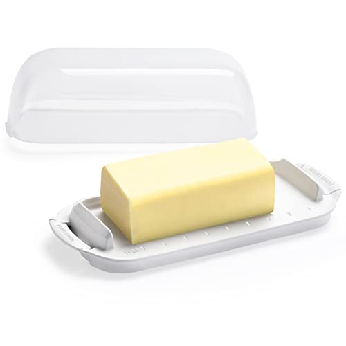 Butter Dish with Clear Lid, Butter Container Holds for Countertop, Unbreakable Butter Keeper for Home Kitchen Decor, Perfect for East/West Coast Butter, BPA-free, Microwave/Dishwasher Safe (White)